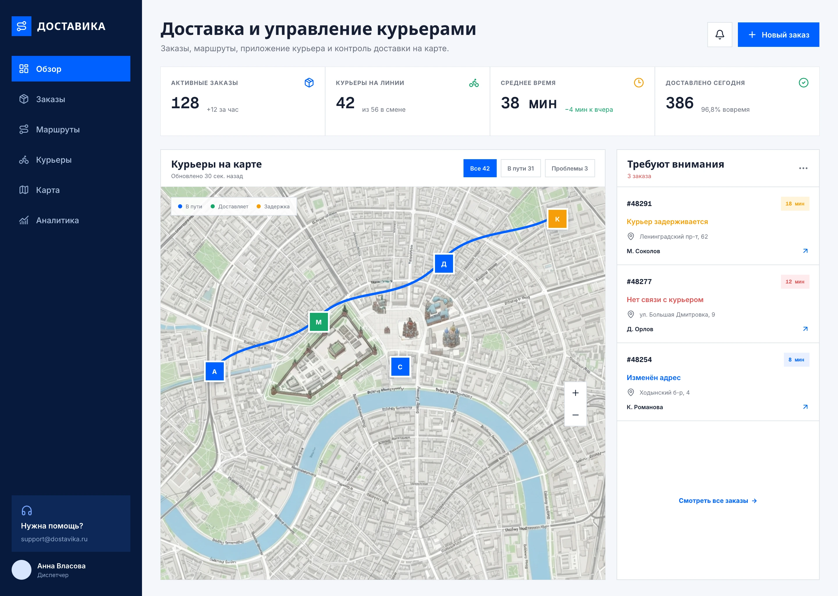 Концепт интерфейса: Delivery and Courier Management